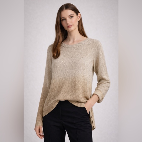 Chan Luu Sweaters - Chan Luu Sequin High-Low Knit Sweater Small Beige Metallic Ombre